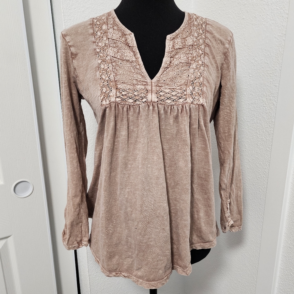 Joie 100% Cotton Brown Lace Front Boho Blouse